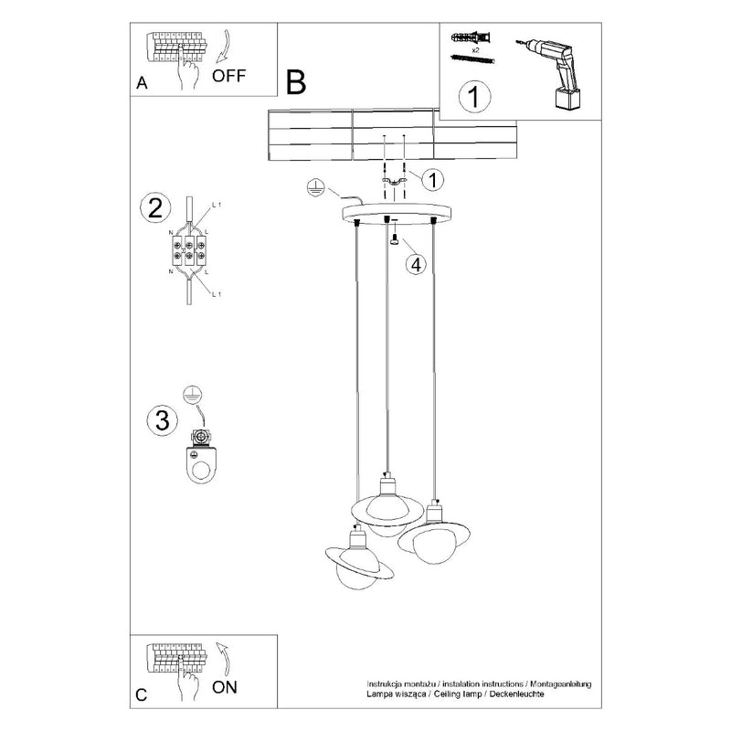 Pendant lamp Sollux Lighting Hyperion 3 G9 steel white