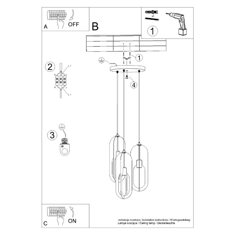 Pendant lamp Sollux Lighting Nicus 3 E27 steel white