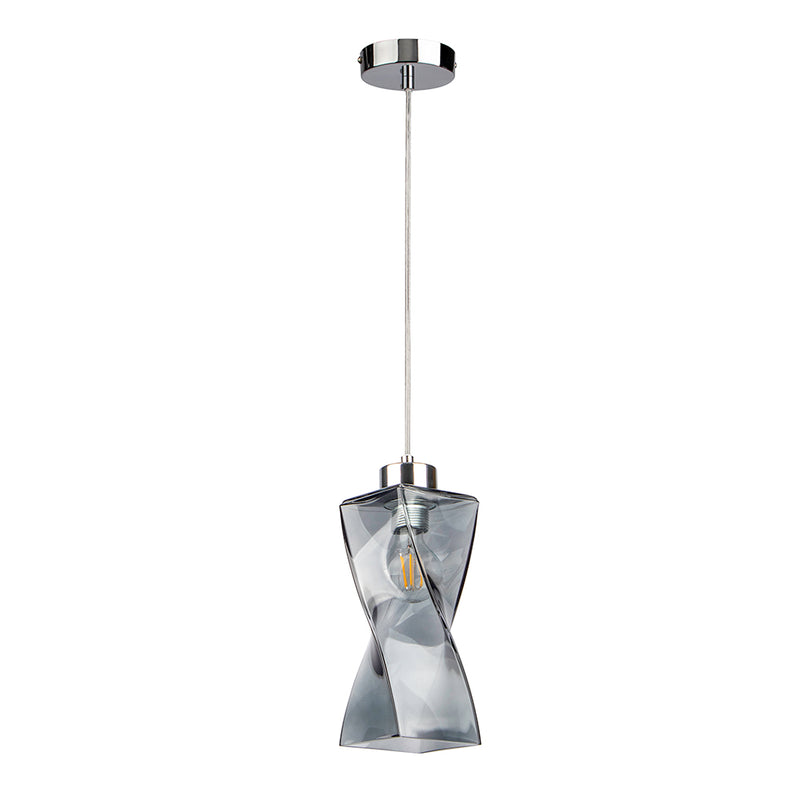 Twist Pendant Lamp 1xE27 Max.25W Chrome / Smoke glass