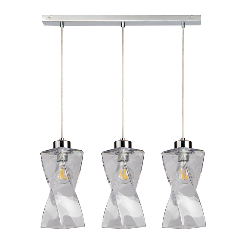 Twist Pendant Lamp 3xE27 Max.25W Chrome / Transparent