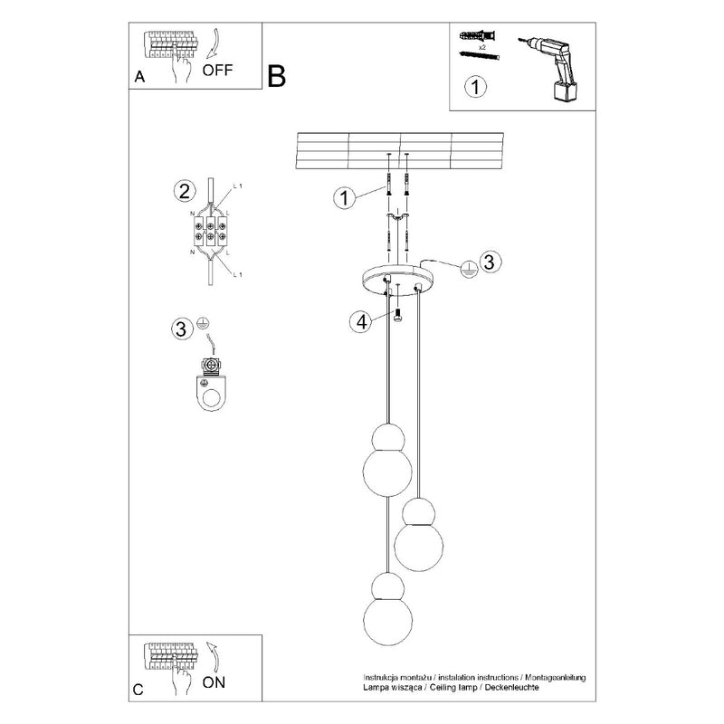 Pendant lamp Sollux Lighting Pekka 3 G9 glass white