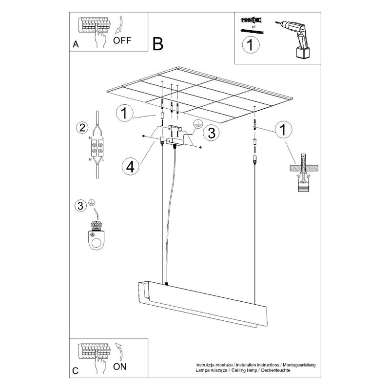 Linear suspension lamp Sollux Lighting Spark 1 G13 steel white