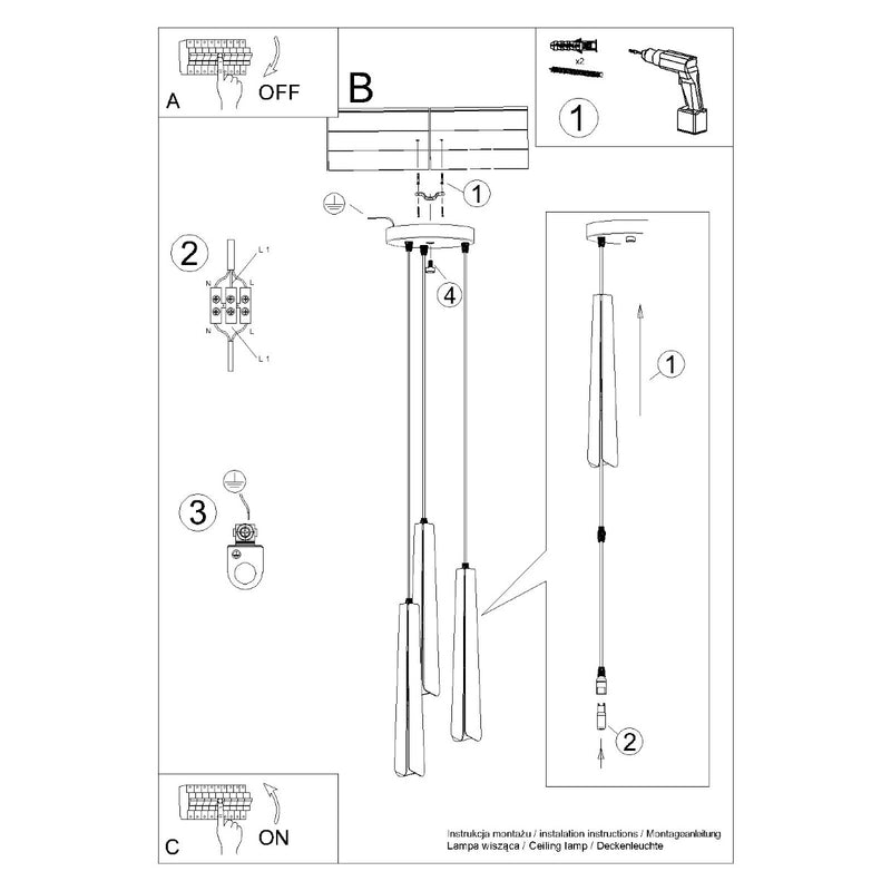 Pendant lamp Sollux Lighting Prysm 3 G9 steel white