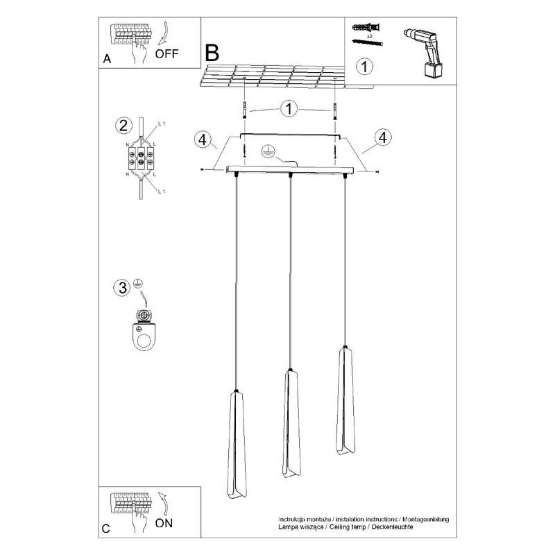 Linear suspension lamp Sollux Lighting Prysm 3 G9 steel white