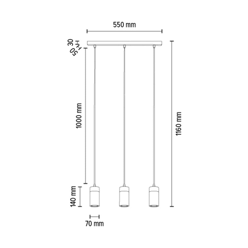 Britop Lighting Annick Lámpara de techo de suspensión lineal 3L GU10, An. 55 cm