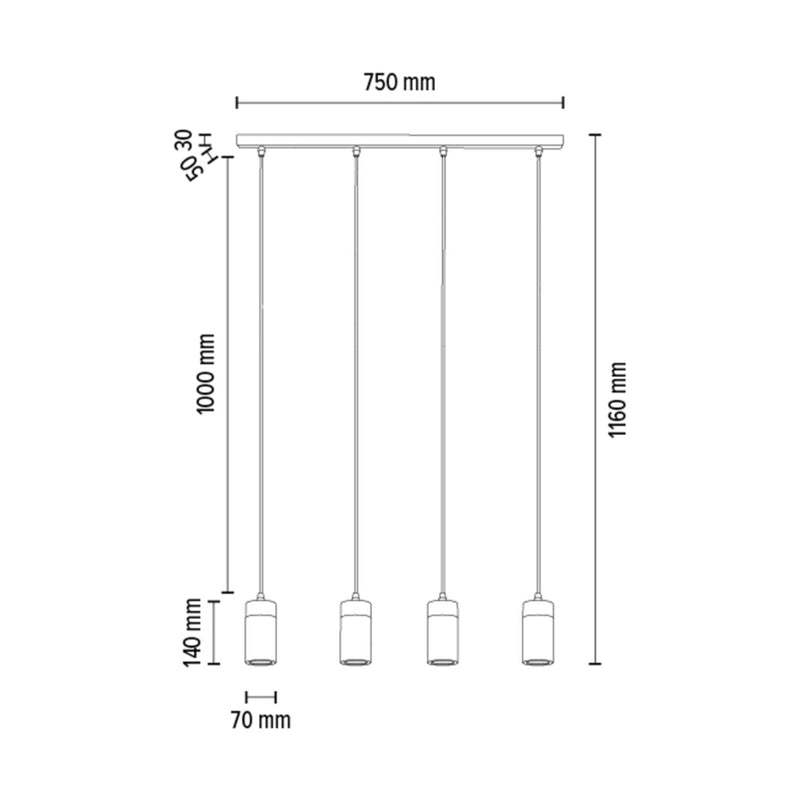 Britop Lighting Annick Lámpara de techo de suspensión lineal 4L GU10, An. 75 cm