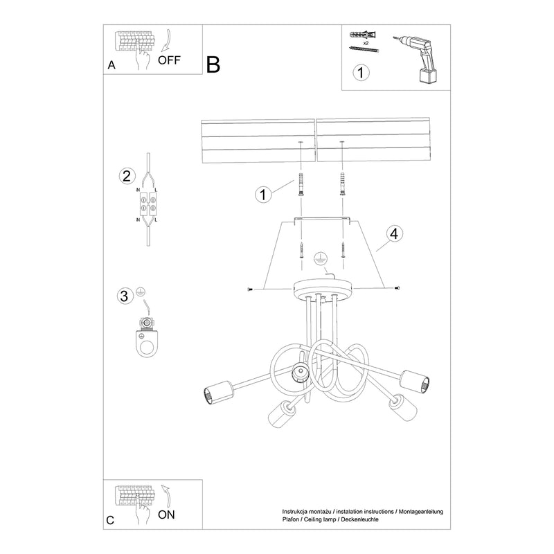 Chandelier Sollux Lighting Black knot 5 E27 steel white