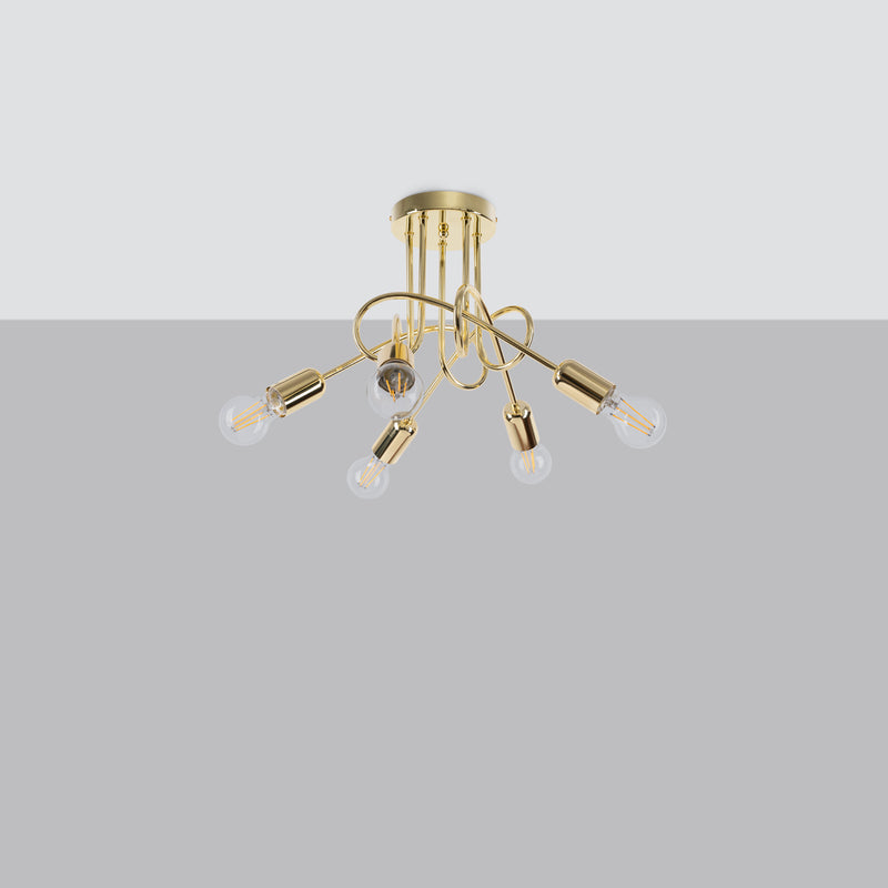 Chandelier Sollux Lighting Black knot 5 E27 steel gold