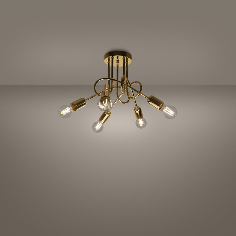 Chandelier Sollux Lighting Black knot 5 E27 steel gold