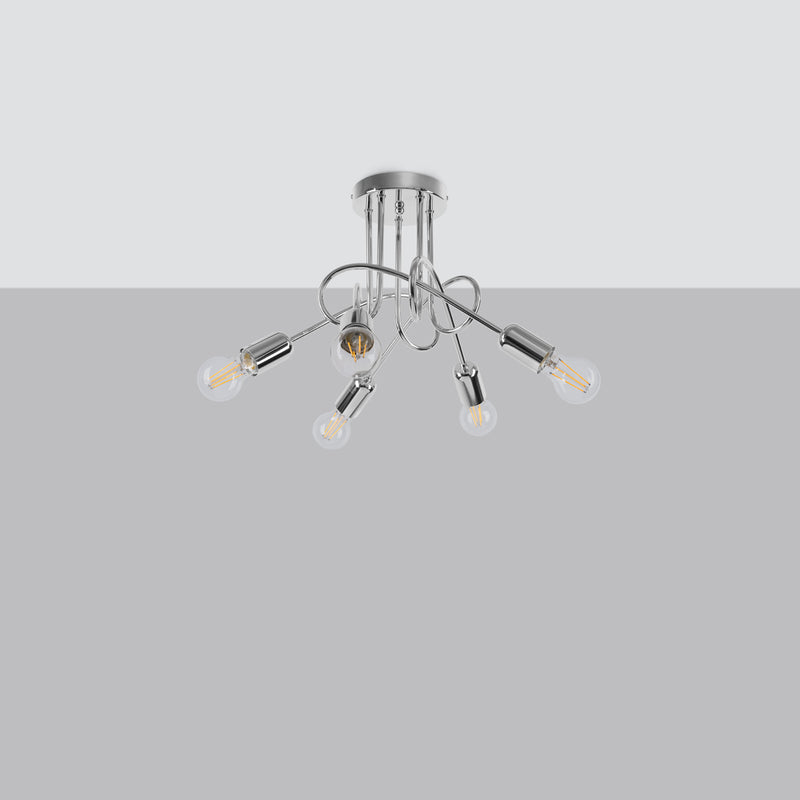 Chandelier Sollux Lighting Black knot 5 E27 steel chrome