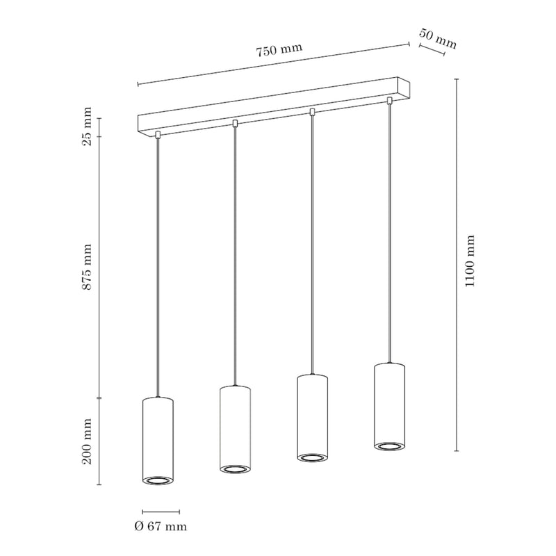 Pipe Pendant Lamp Incl. 4xGU10 LED 5W Oiled Oak/Dark Grey