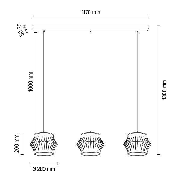 Britop Lighting Lotus 3L lineare Hänge-Deckenleuchte E27, B 117 cm