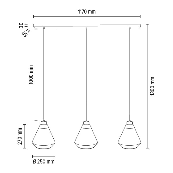 Britop Lighting Mistral 3L lineaire pendelplafondlamp E27, B 117cm