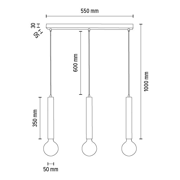 Britop Lighting Barrel 3L lineær ophængt loftslampe E27, B 55cm