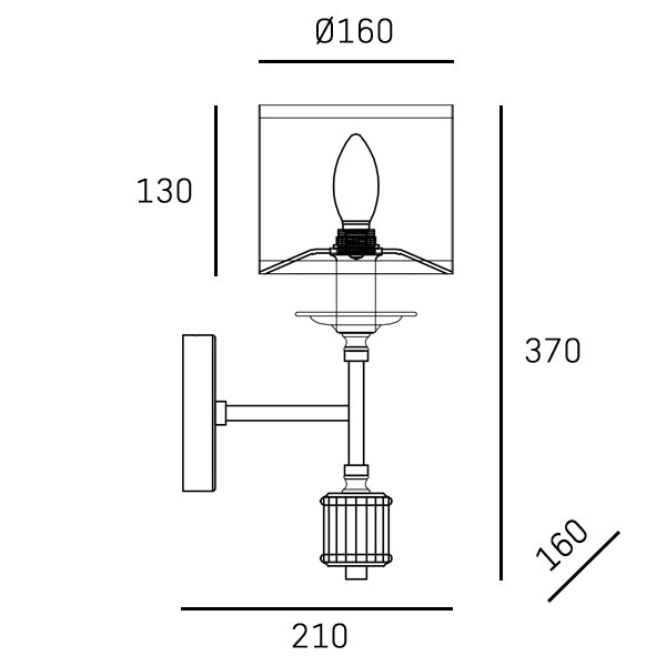 CosmoLight SUTTON 1L wall sconce lamp E14