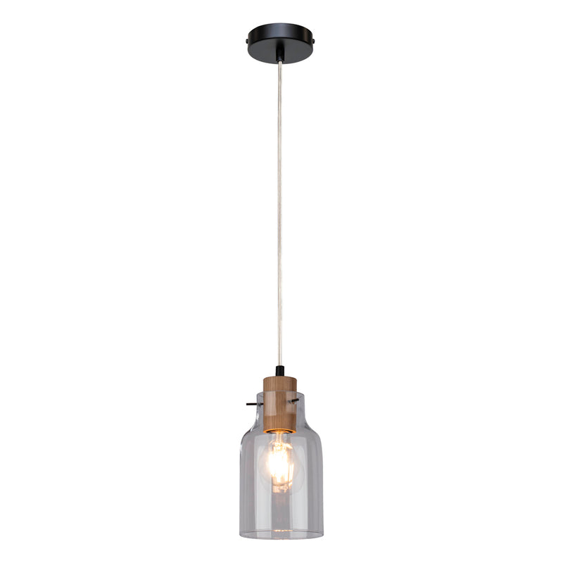 Alessandro Hanging Lamp 1xE27 Max.60W Black / Transparent PVC / Oiled Oak / Transparent