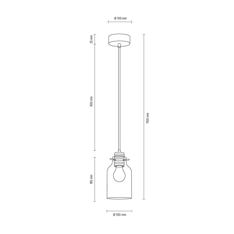 Alessandro Hanging Lamp 1xE27 Max.60W Black / Transparent PVC / Oiled Oak / Transparent