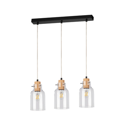 Alessandro Pendant Lamp 3xE27 Max.60W Black / Transparent PVC / Oiled Oak / Transparent