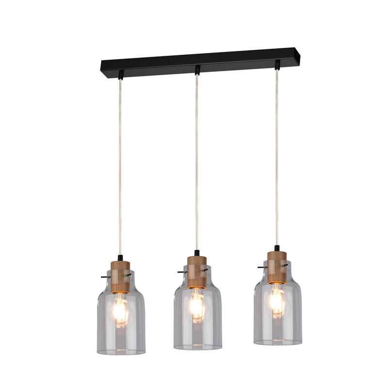 Alessandro Pendant Lamp 3xE27 Max.60W Black / Transparent PVC / Oiled Oak / Transparent