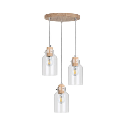 Alessandro Wood Pendant Lamp 3xE27 Max.60W Oiled Oak/Transparent