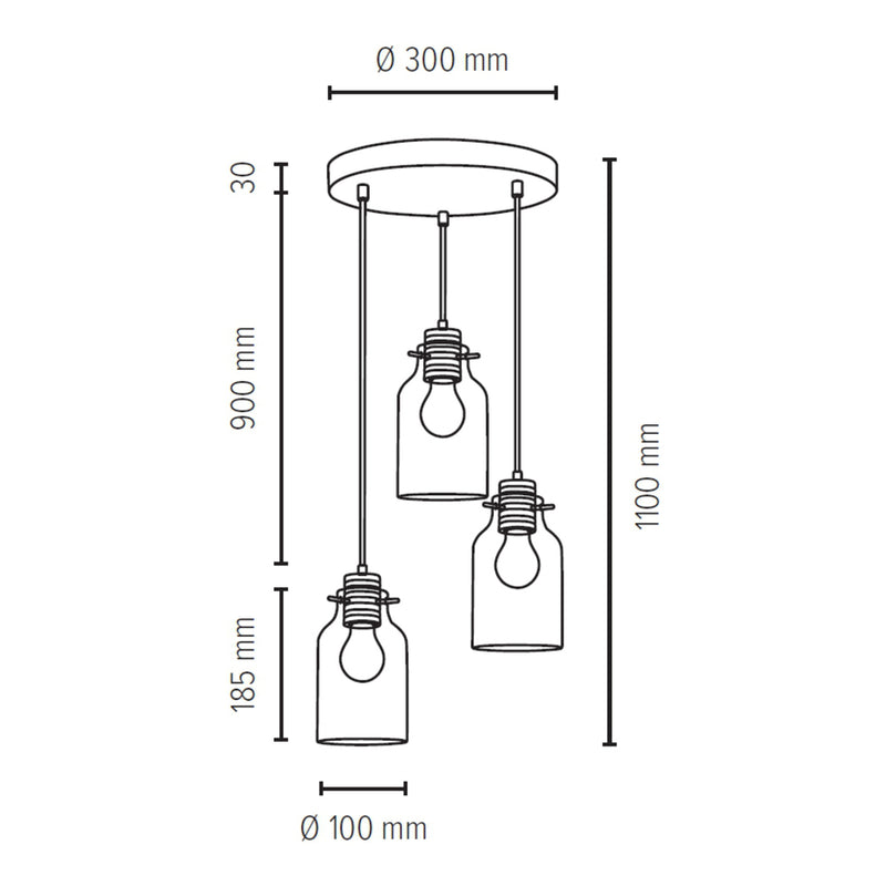 Alessandro Wood Pendant Lamp 3xE27 Max.60W Oiled Oak/Transparent