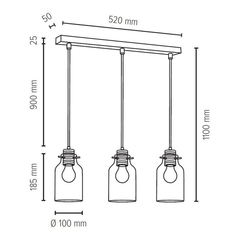 Alessandro Wood Pendant Lamp 3xE27 Max.60W Oiled Oak/Transparent