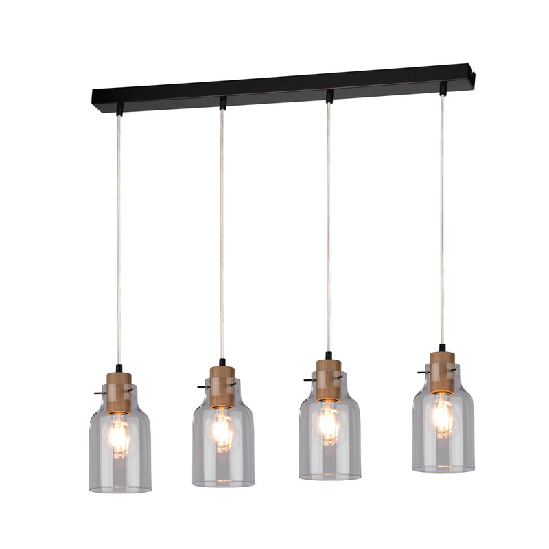 Alessandro Hanging Lamp 4xE27 Max.60W Black / Transparent PVC / Oiled Oak / Transparent