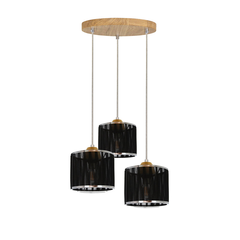 Anina Pendant 3xE14 Max.25 Oiled Oak / Transparent PVC / Black-Chrome