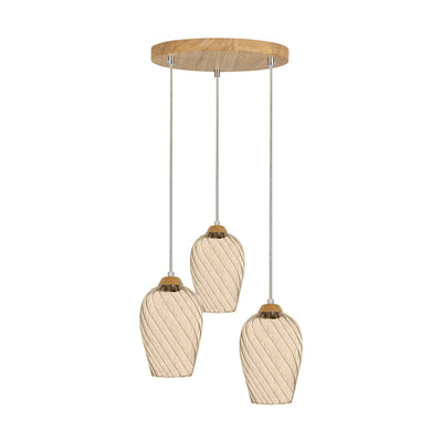 Minevra Pendant Lamp 3xE14 Max.40W Oiled Oak/Transparent PVC/Brown