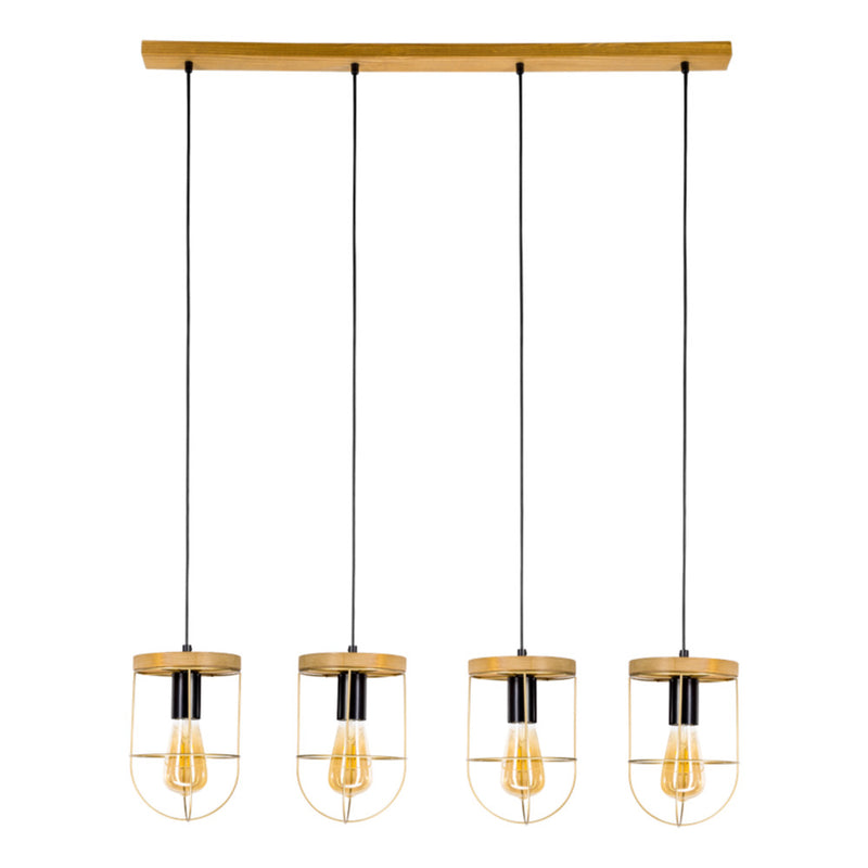 Netuno Pendant Lamp 4xE27 Max. 60W Black / Oiled Oak