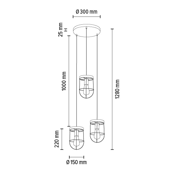 Britop Lighting Netuno 3L riippuvalaisin E27, K 128cm