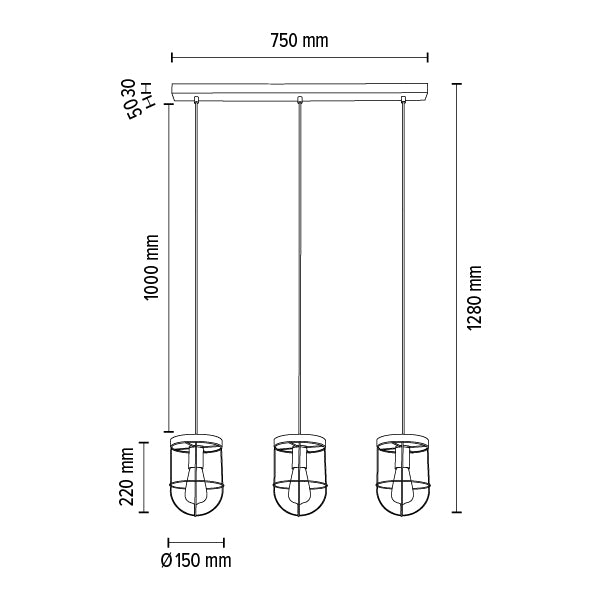 Britop Lighting Netuno 3L lineaire pendelplafondlamp E27, B 75cm