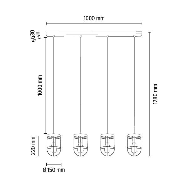 Britop Lighting Netuno 4L plafonnier à suspension linéaire E27, L 100cm