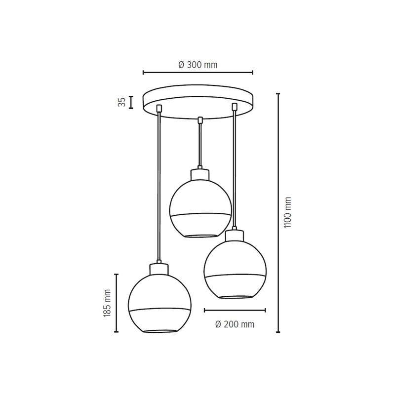 Linea Pendant Lamp 3xE27 Max.60W Oiled Oak/Transparent/Frosted