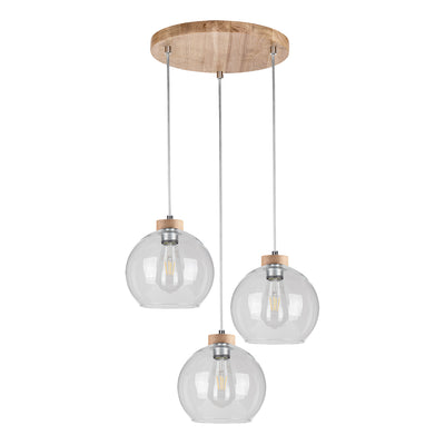 Laguna Wood Pendant 3xE27 Max.60W Oiled Oak/Transparent PVC/Transparent