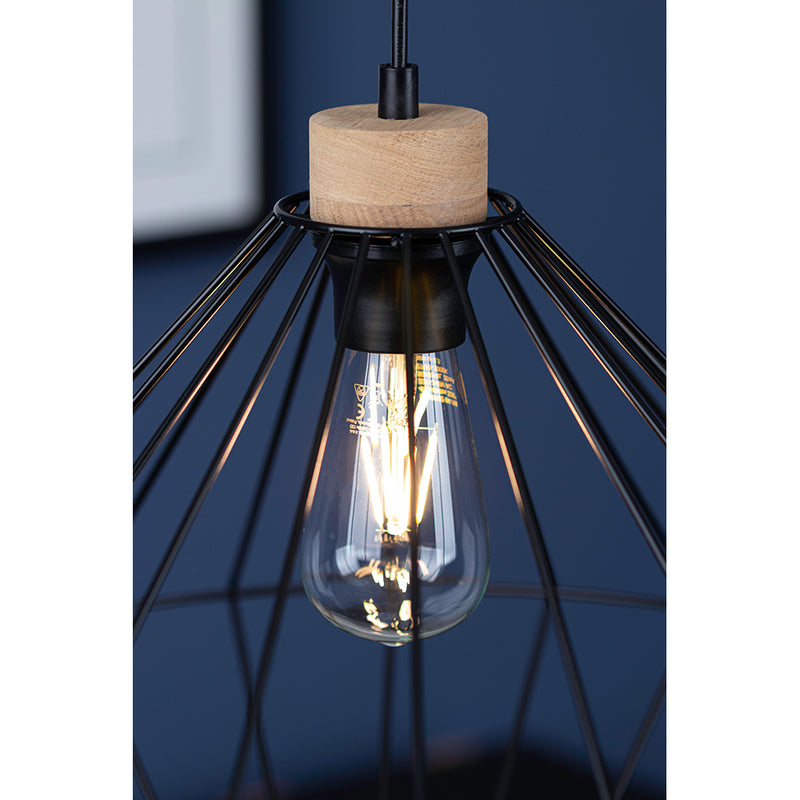 Raquelle Pendant Lamp 1xE27 Max.60W Black/Oiled Oak/Black/Black