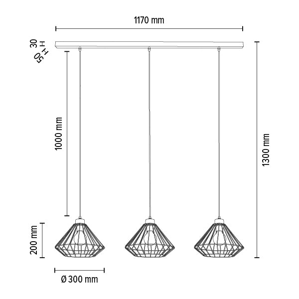 Britop Lighting Raquelle 3L lineær ophængt loftslampe E27 B 117cm