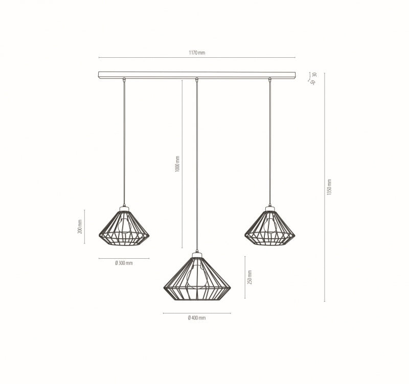 Britop Lighting Raquelle 3L linear suspension ceiling lamp E27, W 117cm