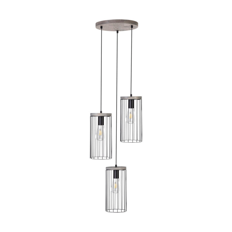 Timeo Pendant 4xE27 60W Gray Stained Pine/Black PVC/Black