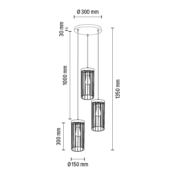 Britop Lighting Timeo 3L Pendelleuchte E27, H 135cm