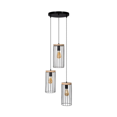 Timeo Pendant 3xE27 Max.60W Black/Oiled Oak/Black