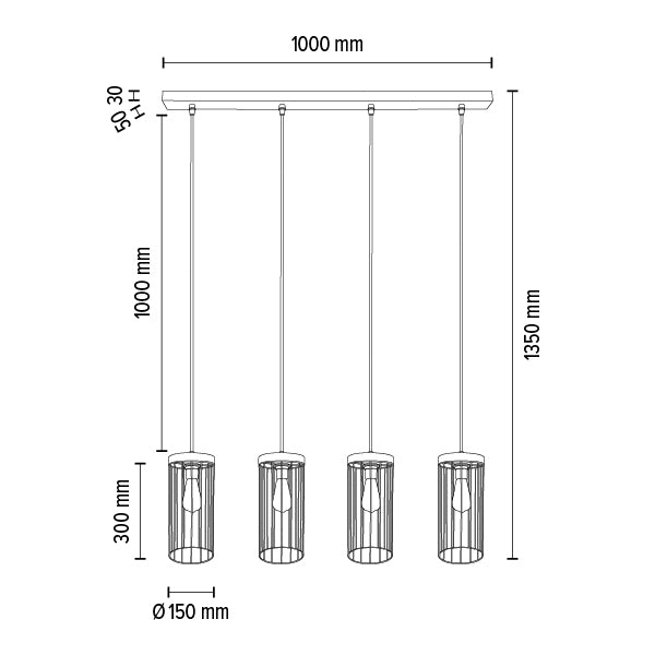 Britop Lighting Timeo 4L lineaire pendelplafondlamp E27, B 100cm