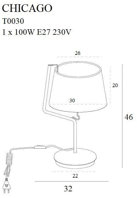 Maxlight Chicago 1L table lamp E27, H 46cm