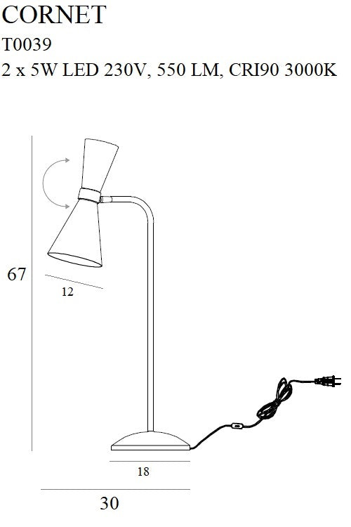 Maxlight Cornet 1L lampe de bureau LED, noir