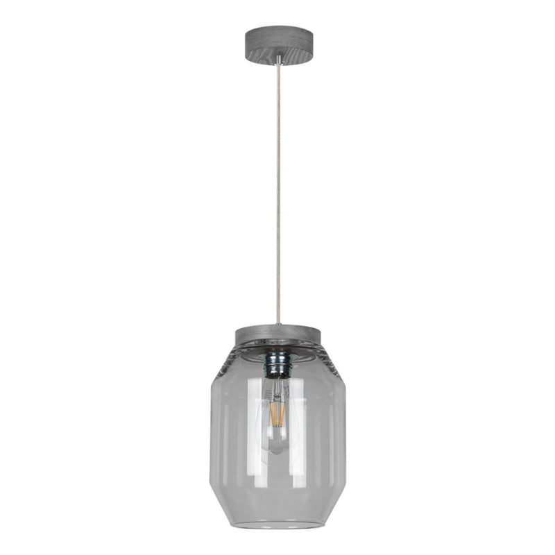 Vaso Pendant 1xE27 Max.60W Gray Stained Pine/Transparent PVC/Smoked Glass