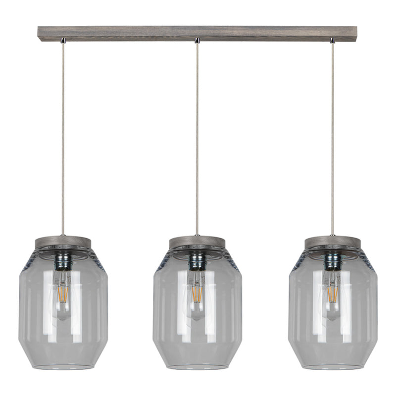 Vaso Pendant 3xE27 Max.60W Gray Stained Pine/Transparent PVC/Smoked Glass