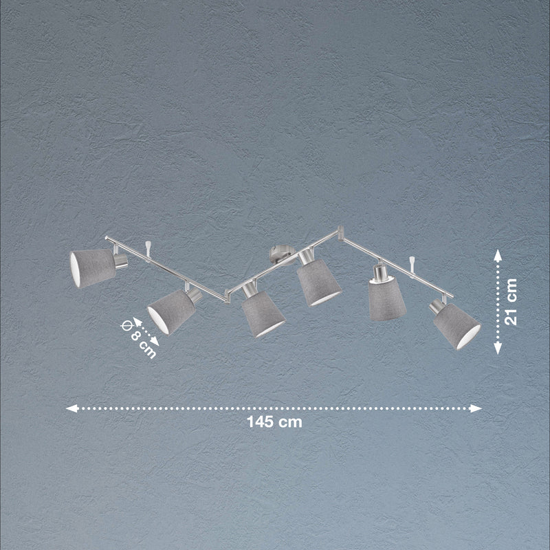 Fischer & Honsel Jeff 6L Monorail Deckenleuchte, B 145cm Nickel