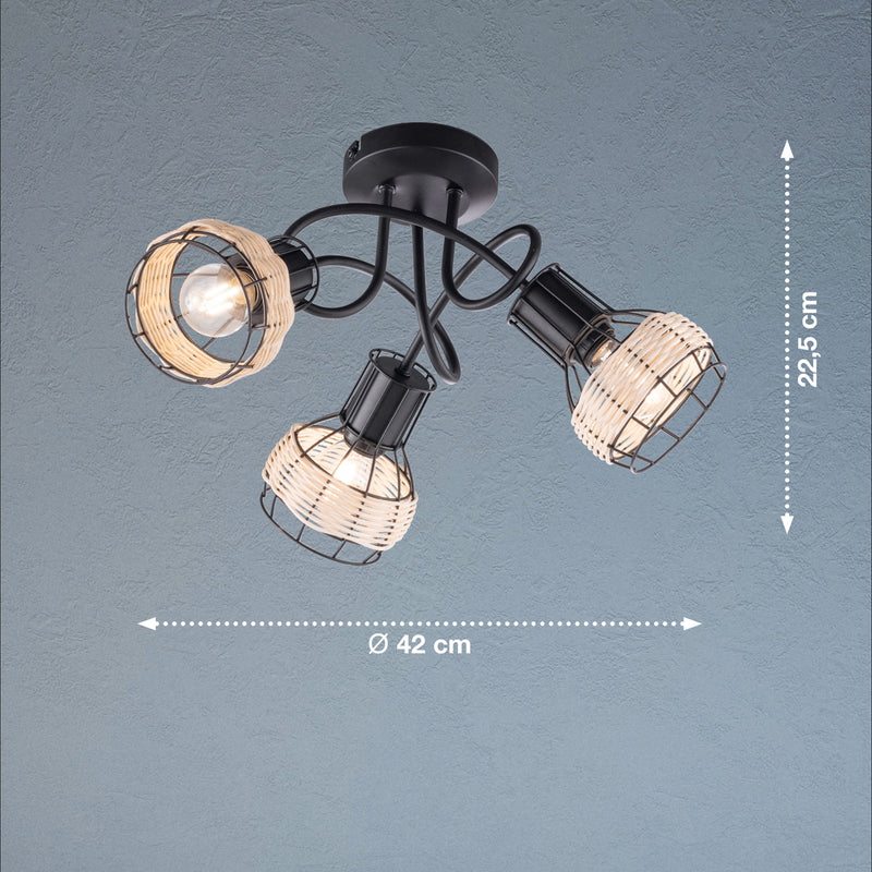 Fischer & Honsel Straw 3L plafondlamp, D 42cm, zwart E14