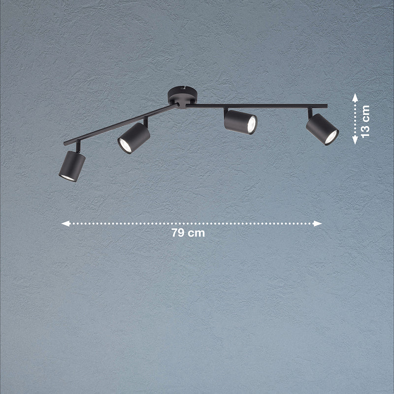 Lampada da soffitto monorotaia Fischer & Honsel Vano 4L, L 79 cm nera GU10