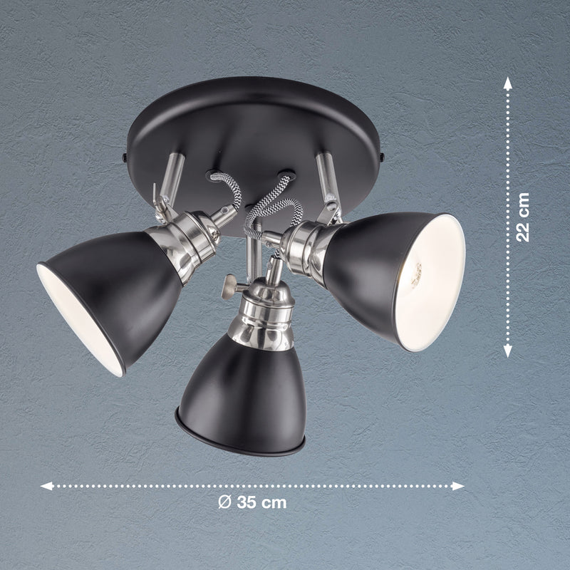 Fischer & Honsel Wales 3L ceiling lamp, black D 35cm, E14